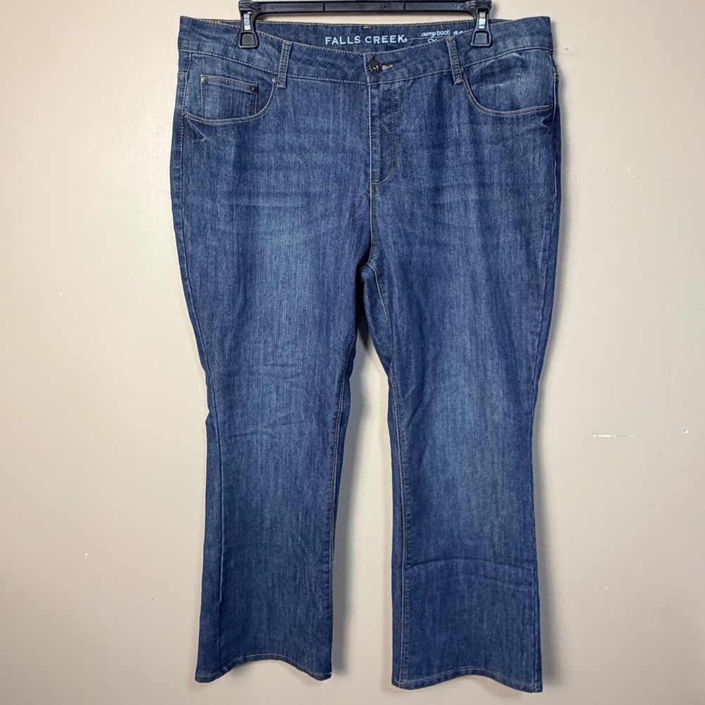Falls Creek Womens Jeans 20W Short Blue Curvy Bootcut Stretch Denim